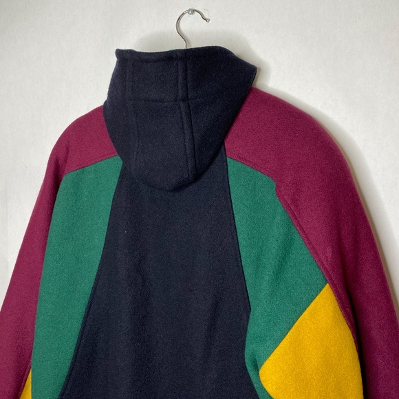 90s Color block ADA Wool Peacoat Colourful Green, Purple, Yellow, Black Sz Large - Picture 6 of 9
